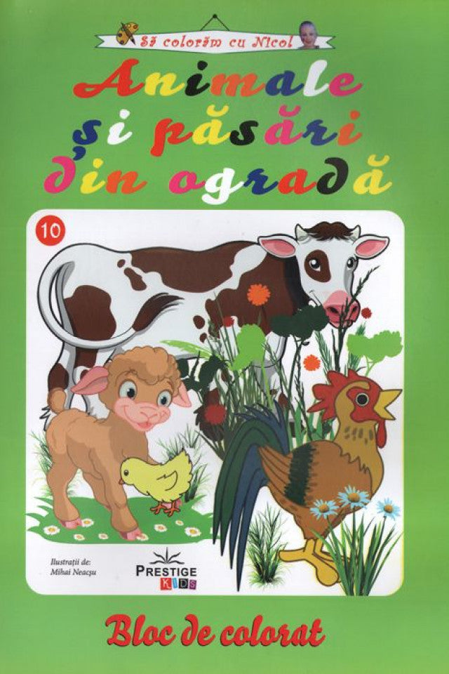 Animale şi păsări din ogradă. Bloc de colorat