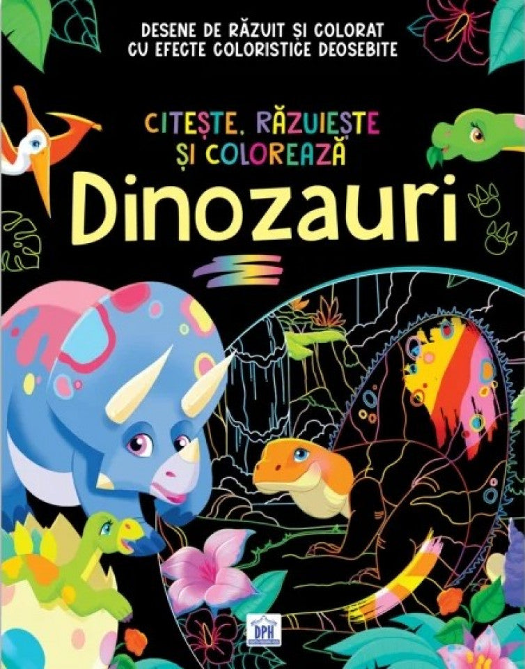 Citește, răzuiește și colorează Dinozauri